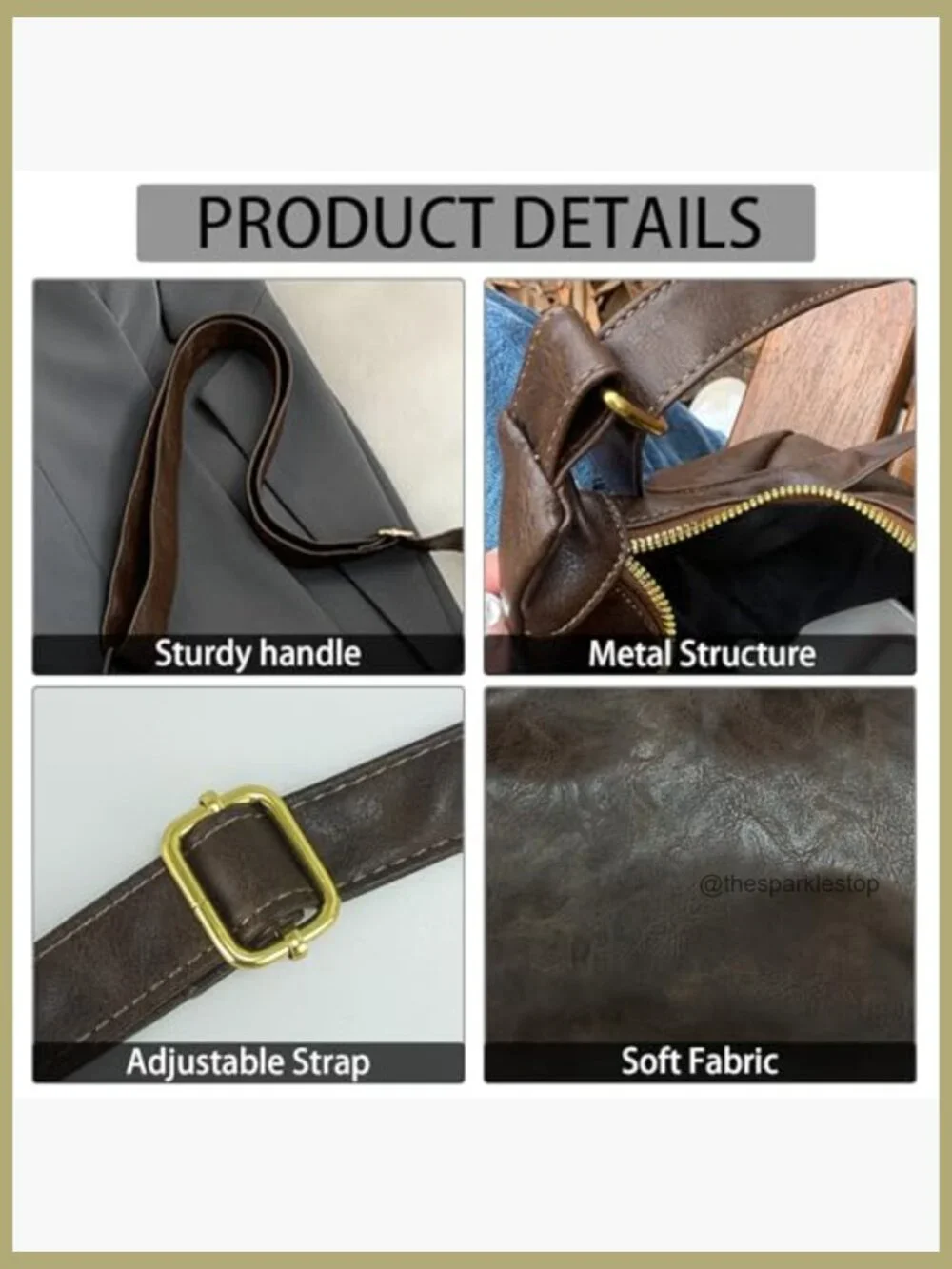 Vegan Leather Hobo Bag Crossbody Shoulder Tote Work Travel with Zipper